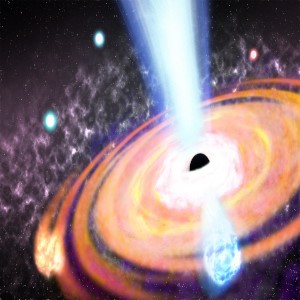 رسم توضيحي للمجال المغناطيسي الناتج عن ثقب أسود هائل في بداية الكون